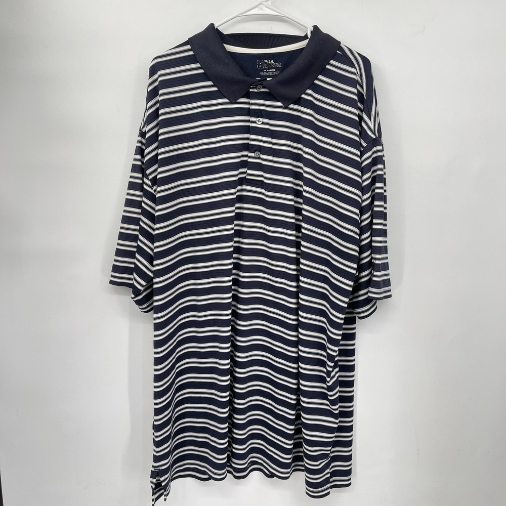 PGA Tour‎ 4XL Polo Shirt Mens Navy Blue Striped Short Sleeve Moisture Wicking